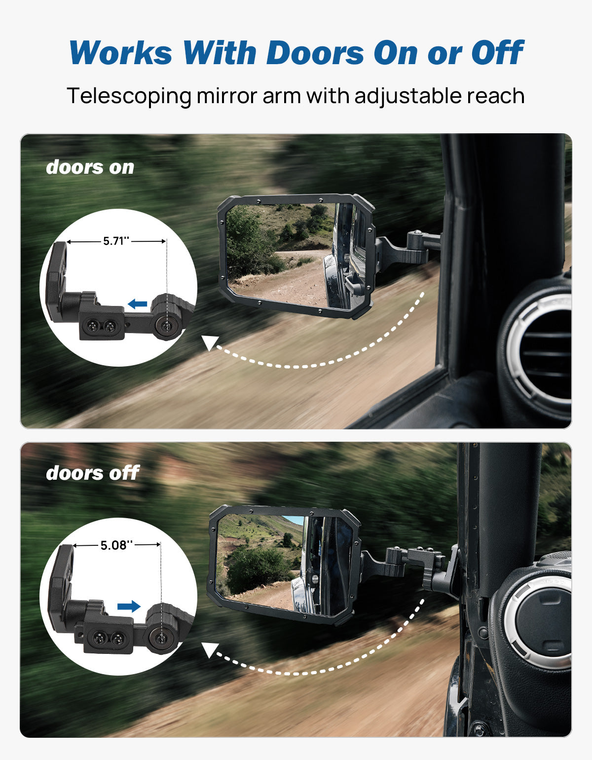 Doors On & Off Trail Mirrors for Jeep Wrangler TJ, JK & JKU (1997–2018)