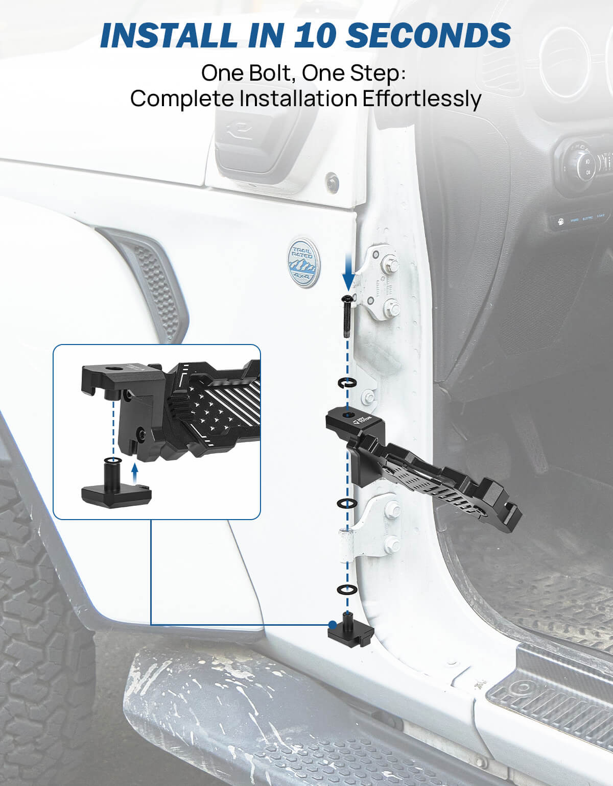 CNC Foot Pegs Flag Pattern Doors Off for Wrangler JK JL Gladiator JT 2007–2026