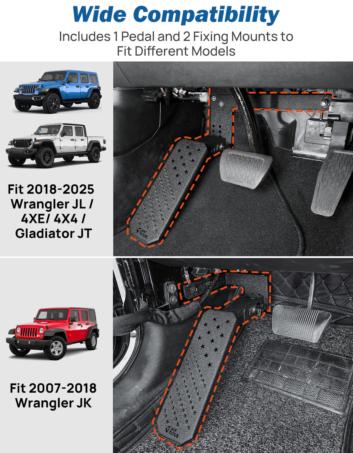 Dead Pedal Foot Rest Pad for Jeep Wrangler JK/JL 2007-2026 & Gladiator JT