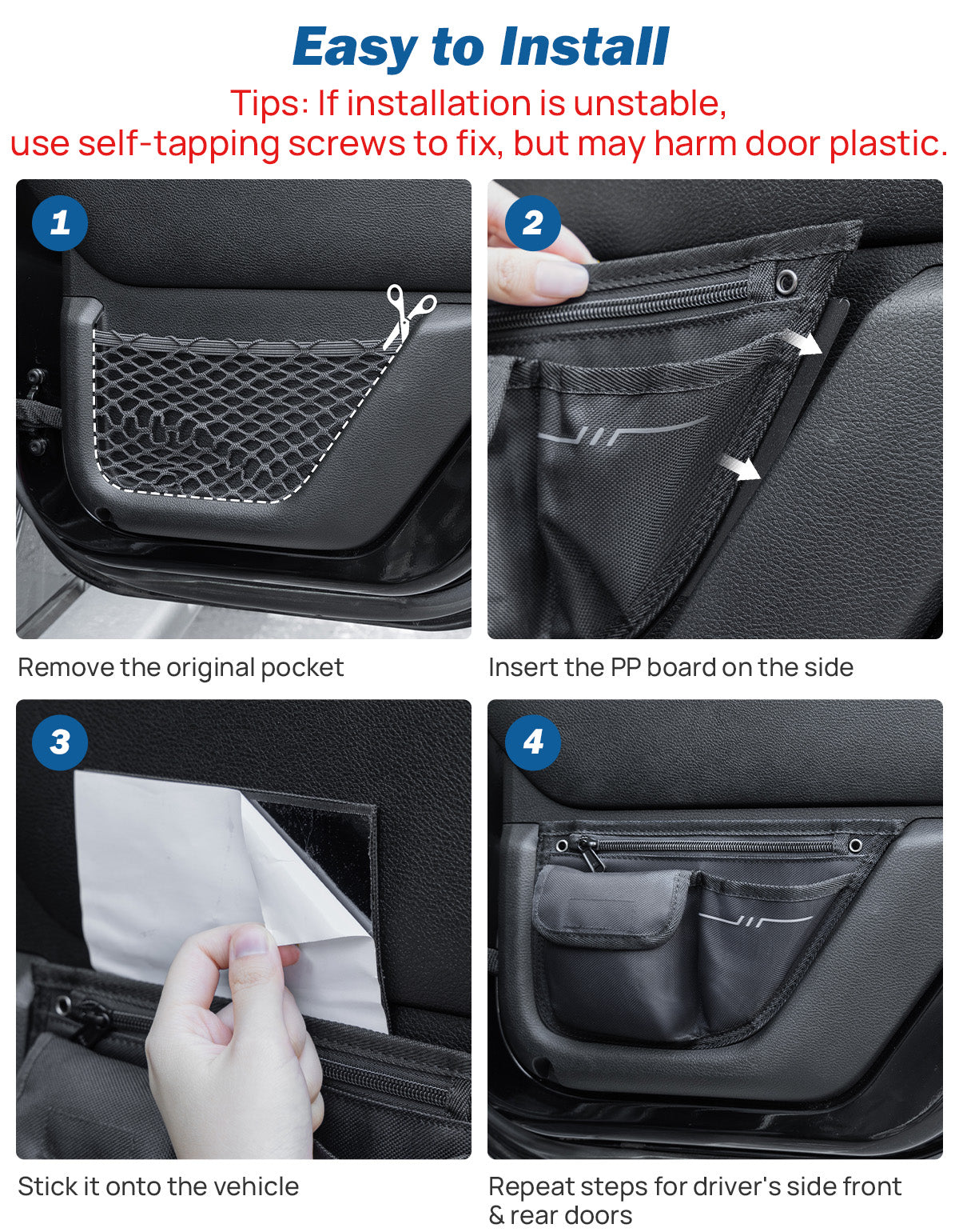 Oxford Front & Rear Door Storage Pockets for 2007-2017 Jeep Wrangler JK 4-Door, 4-Pack