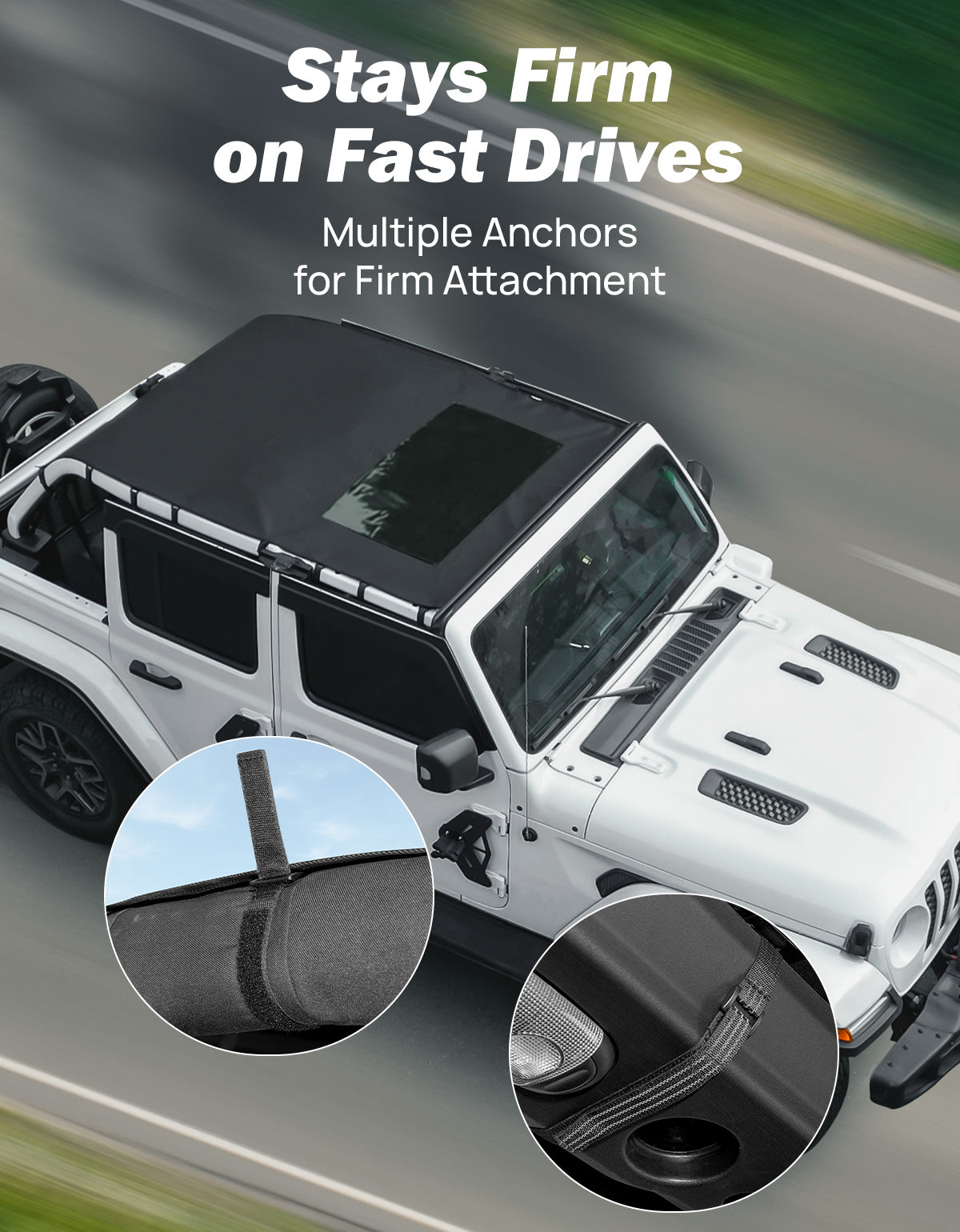 Waterproof Sun Shade Top for Jeep Wrangler JL/JLU 4-Door 2018-2026, UV & Noise Protection