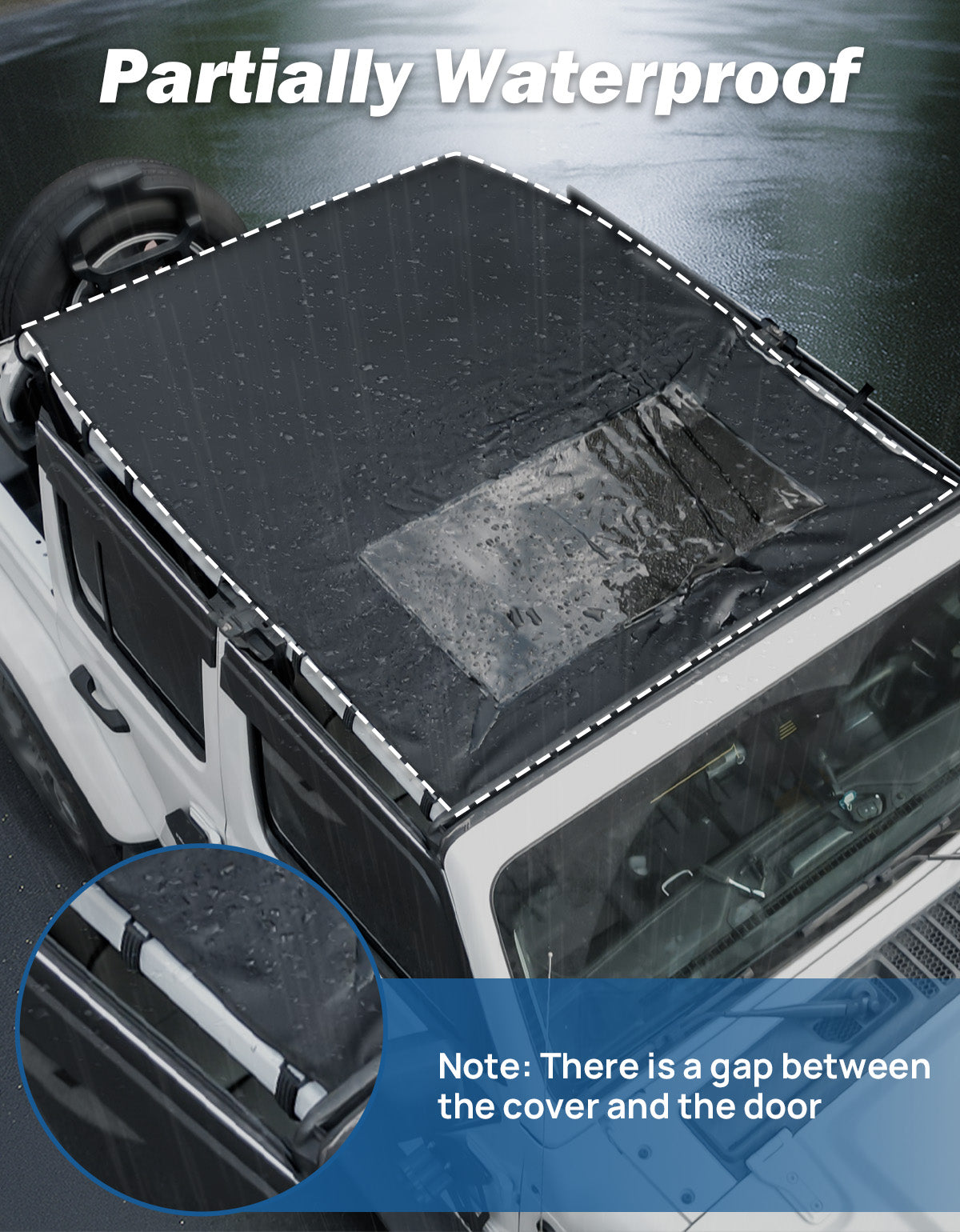 Waterproof Sun Shade Top for Jeep Wrangler JL/JLU 4-Door 2018-2026, UV & Noise Protection