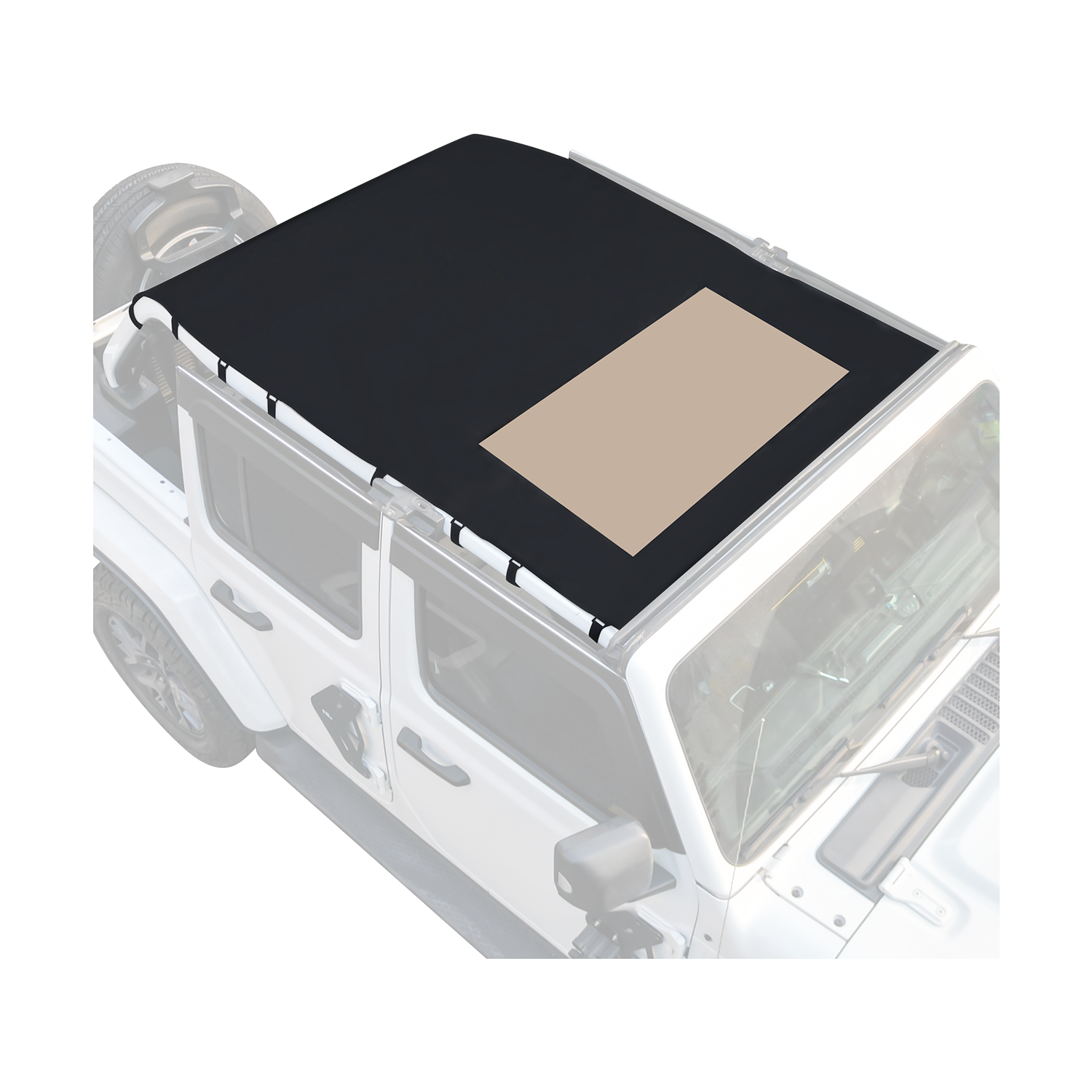 JOYTUTUS Sun Shade Top Fit for Wrangler JLU 4 Door 2018-2024, Waterproof Canvas Roof Top Cover