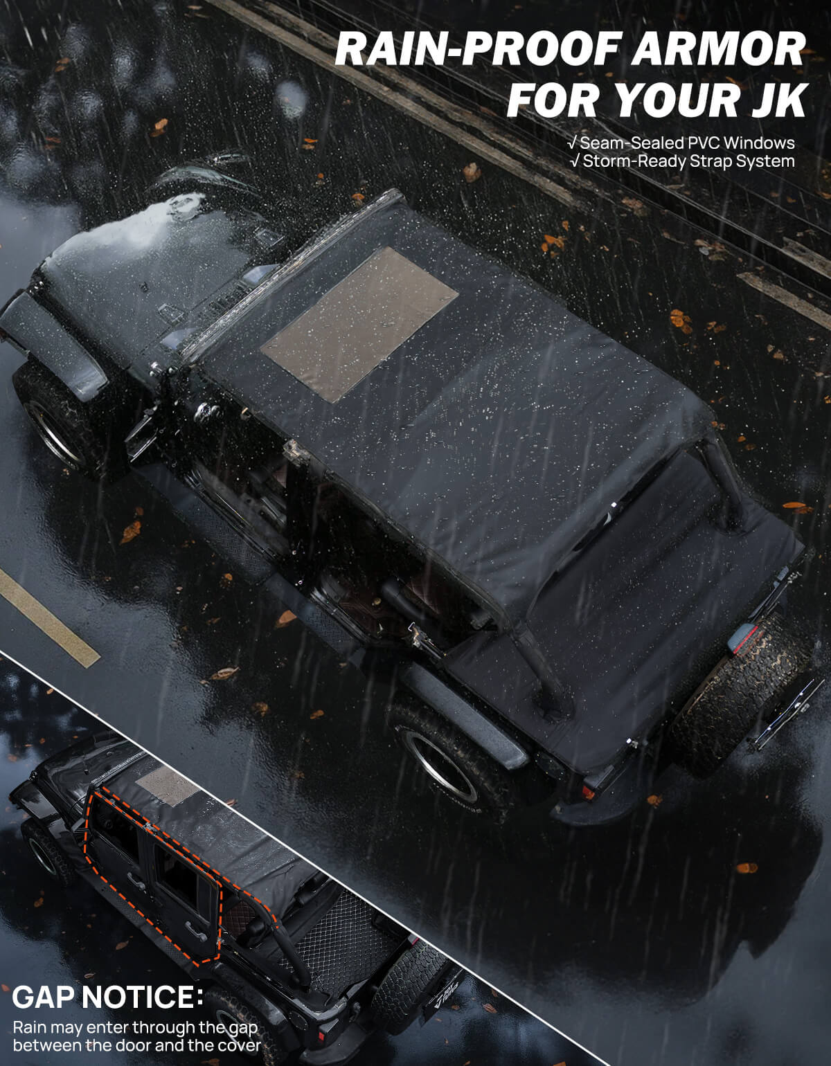 Waterproof Sun Shade Top for Wrangler JKU 4-Door 2007–2018