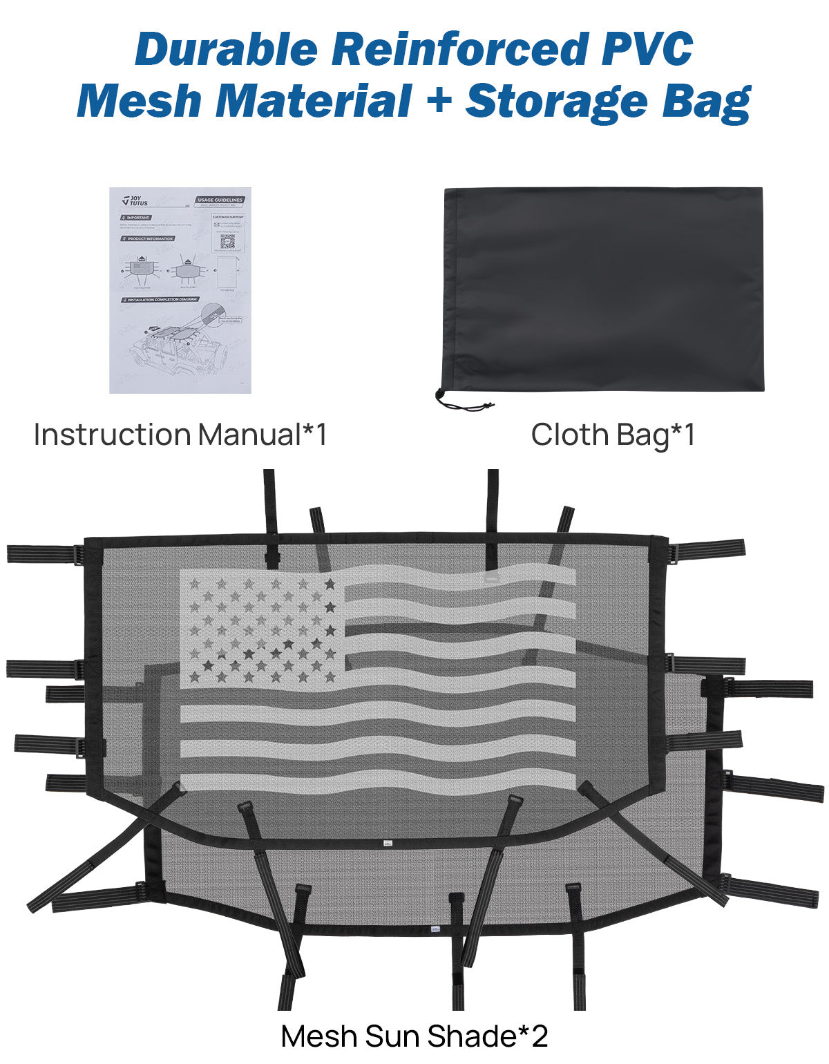 Jeep Wrangler JLU 4-Door (2018–2026) Mesh Sun Shade Top – Full Coverage, US Flag