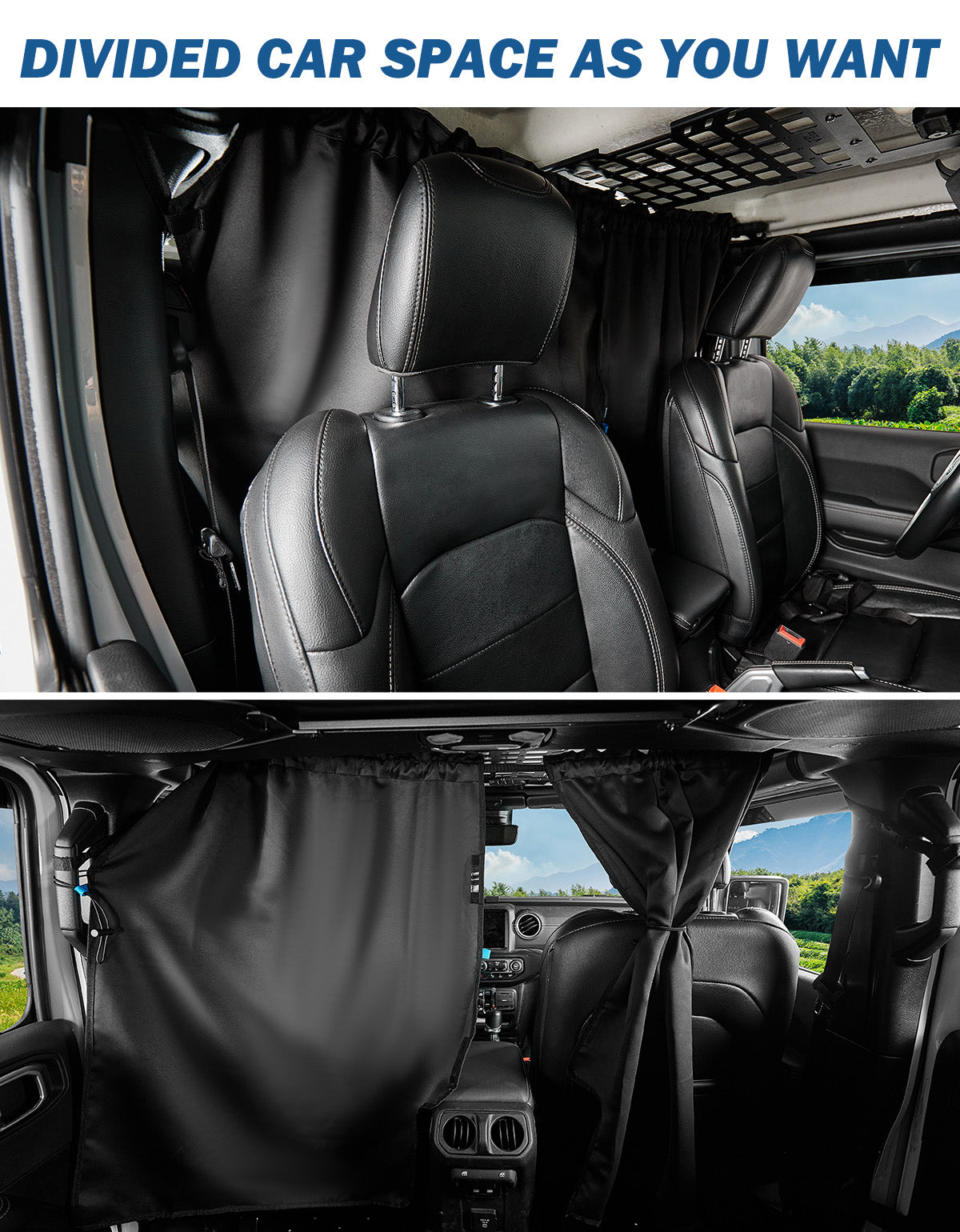 Rear Privacy Curtain Divider for 2018–2026 Jeep Wrangler JL & Gladiator JT | 99% Blackout Privacy Shade, Set of 2