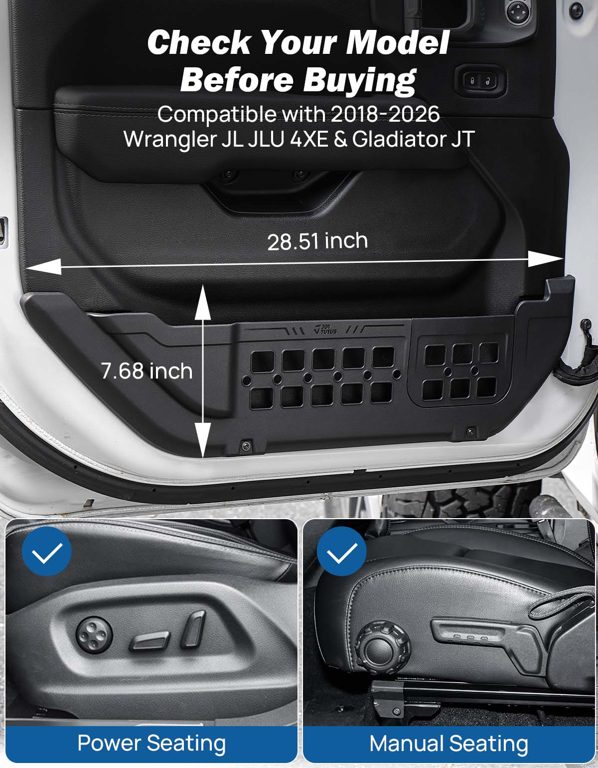 Jeep JL JT door pockets compatible with power and manual seats