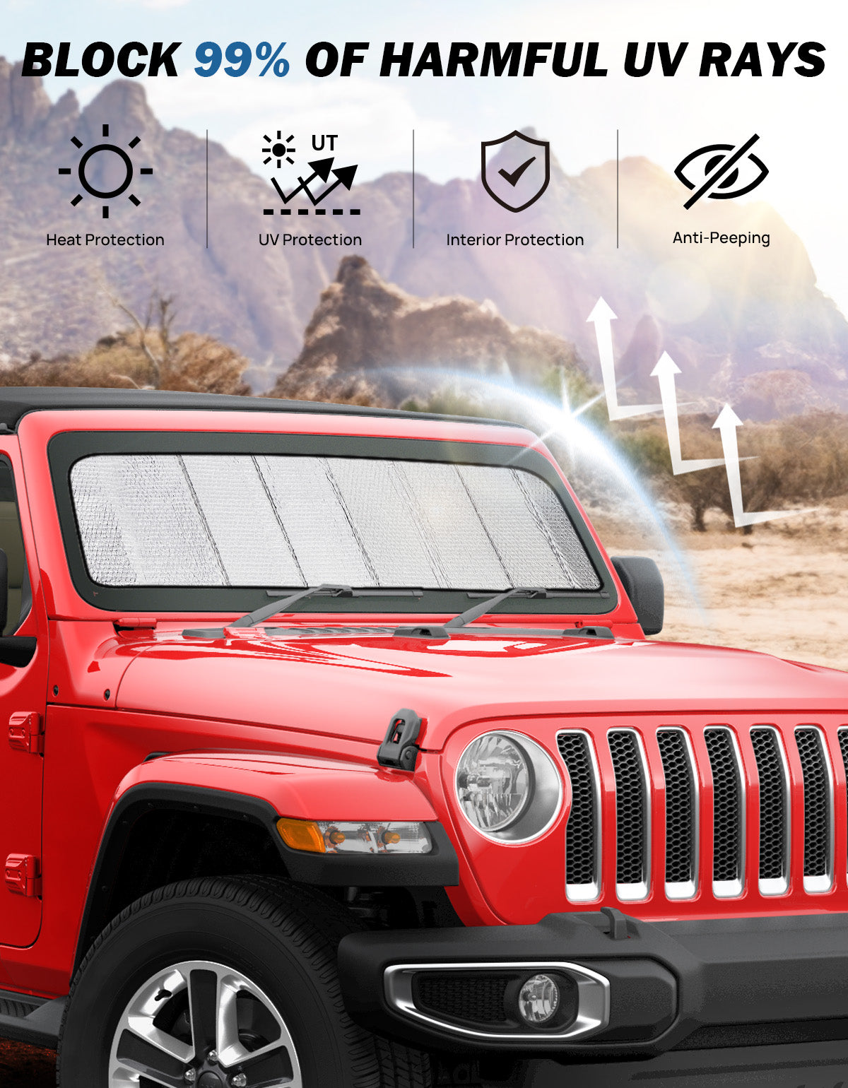 Foldable Windshield Sun Shade for Wrangler JL/JLU & Gladiator JT 2018–2024