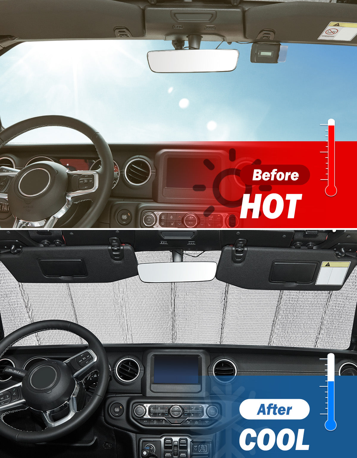 Foldable Windshield Sun Shade for Wrangler JL/JLU & Gladiator JT 2018–2024