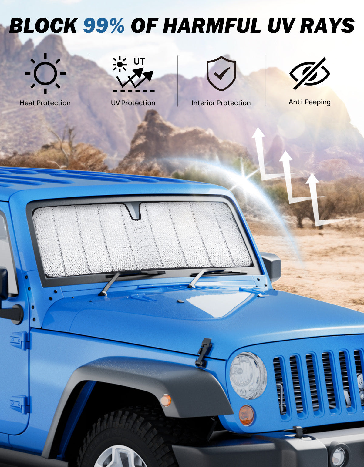Upgraded Foldable Windshield Sun Shade for Wrangler TJ/JK/JKU 1997–2018