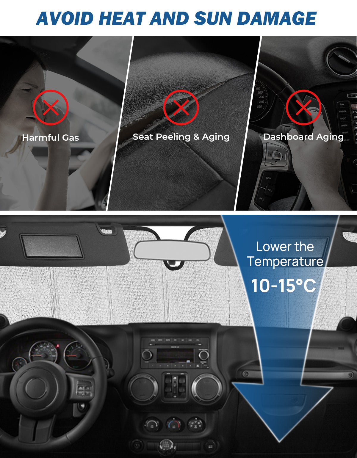 Upgraded Foldable Windshield Sun Shade for Wrangler TJ/JK/JKU 1997–2018