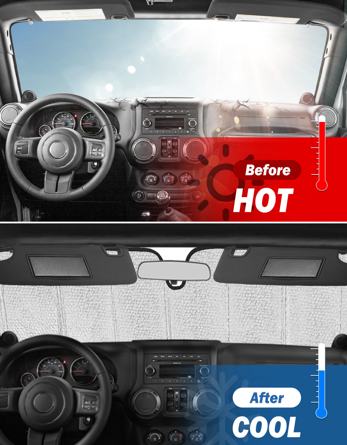 Upgraded Foldable Windshield Sun Shade for Wrangler TJ/JK/JKU 1997–2018