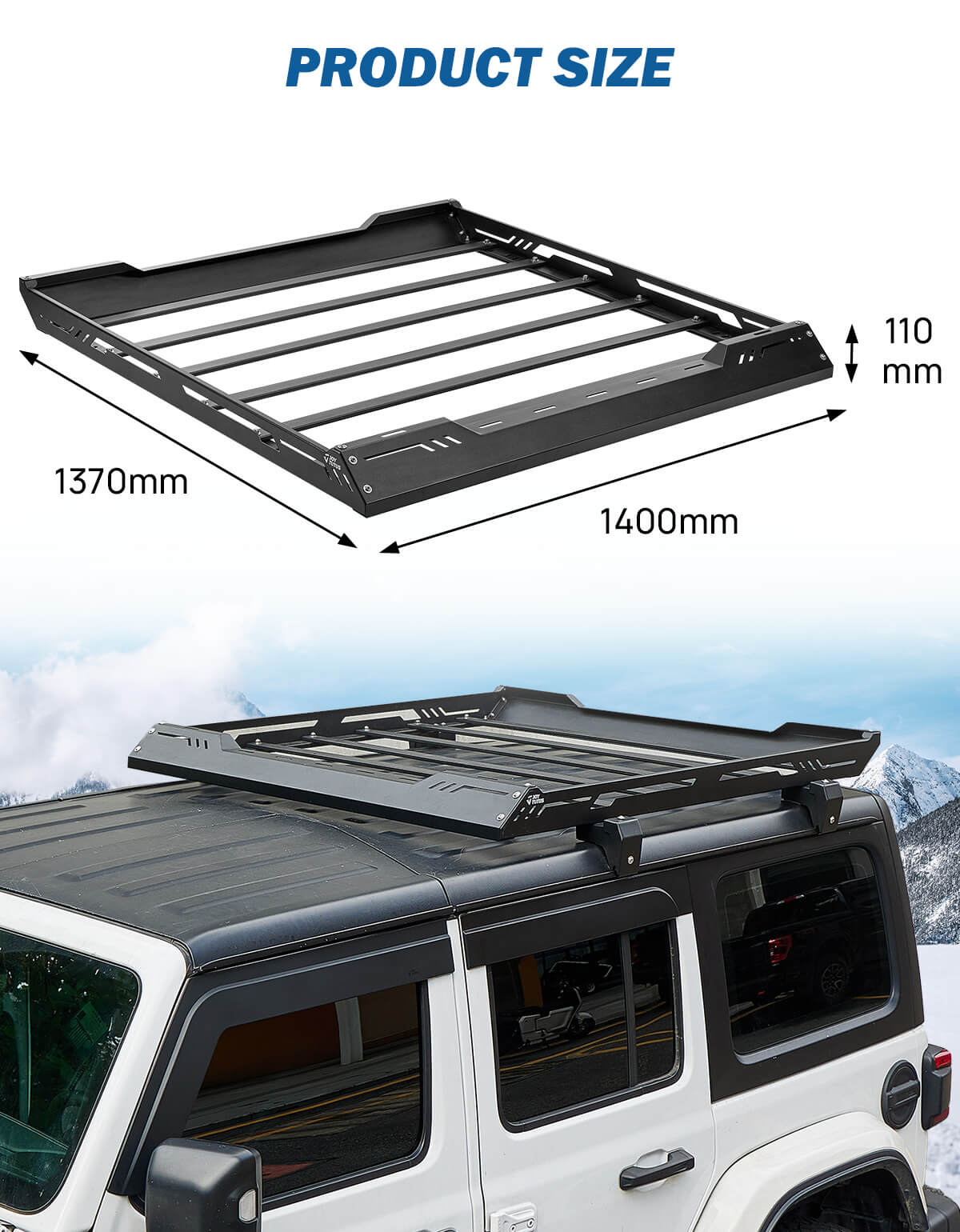 Roof Rack Cargo Basket for Wrangler JL & Gladiator JT Hard Top 2018–2026, 350 lb Capacity