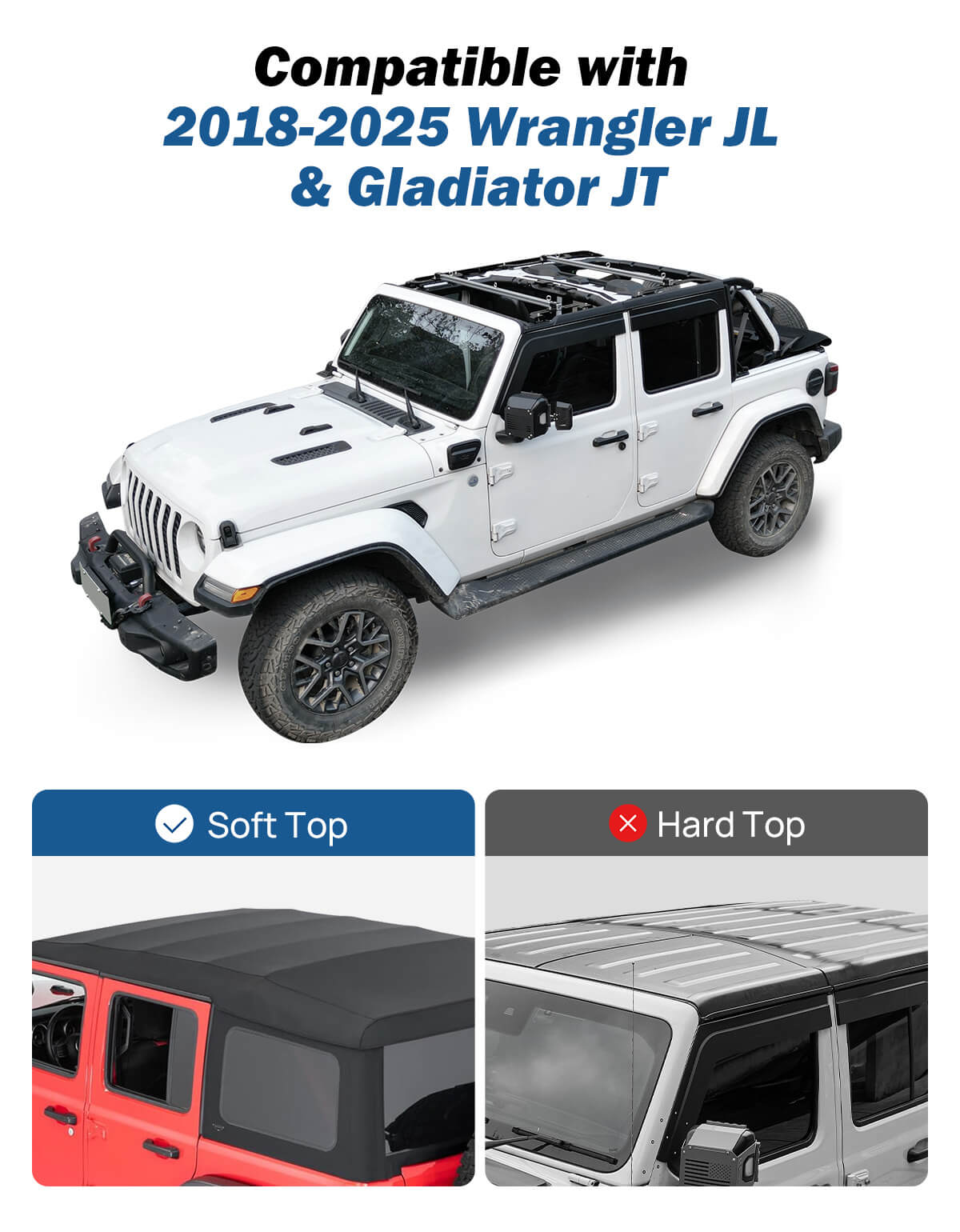 Roof Rack Cross Bars for Wrangler JL 4-Door Soft Top 2018–2026, 600 lbs Load Capacity