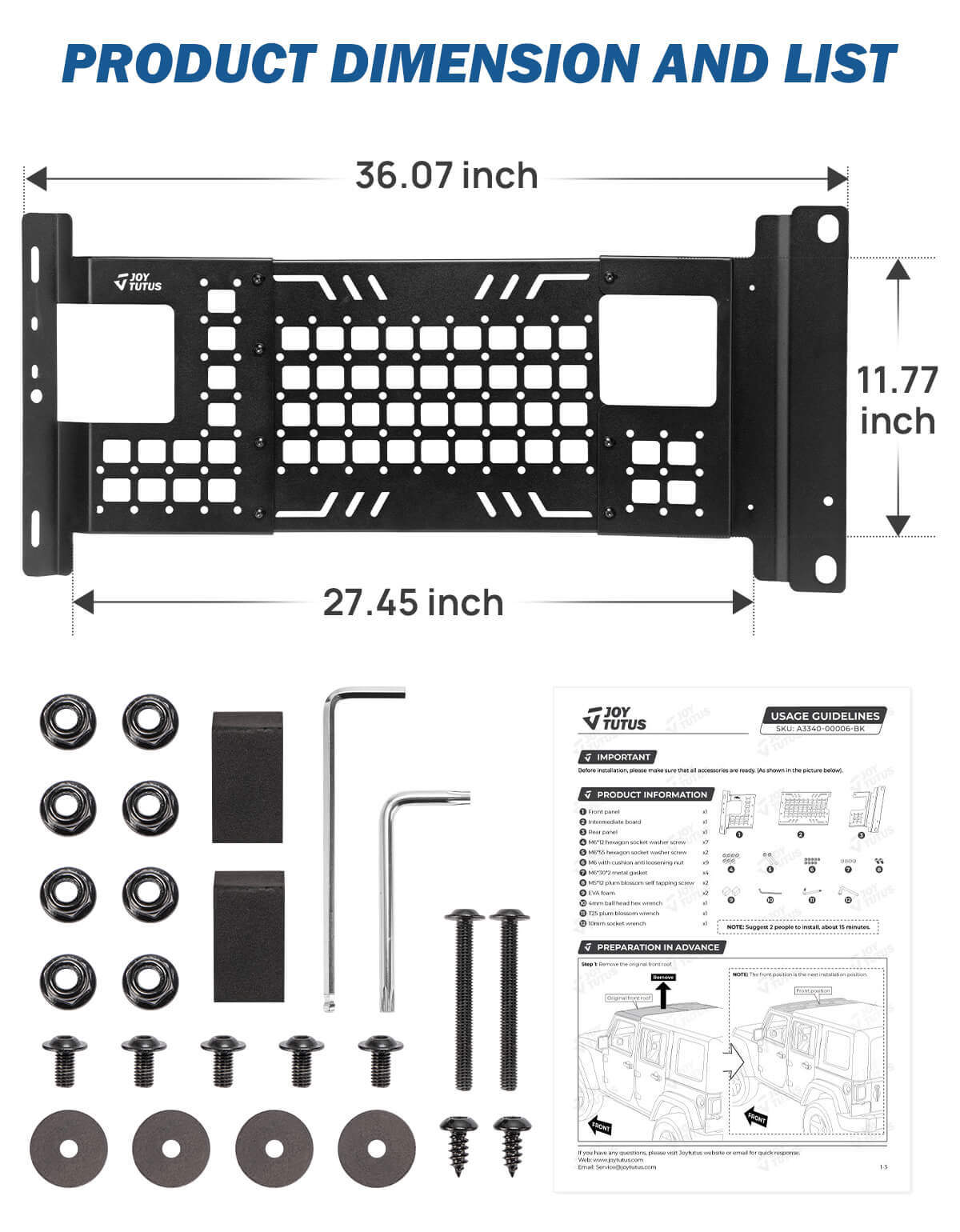 Overhead Molle Panel for Wrangler JK 2007–2018 Hard Top, No-Drill Rack