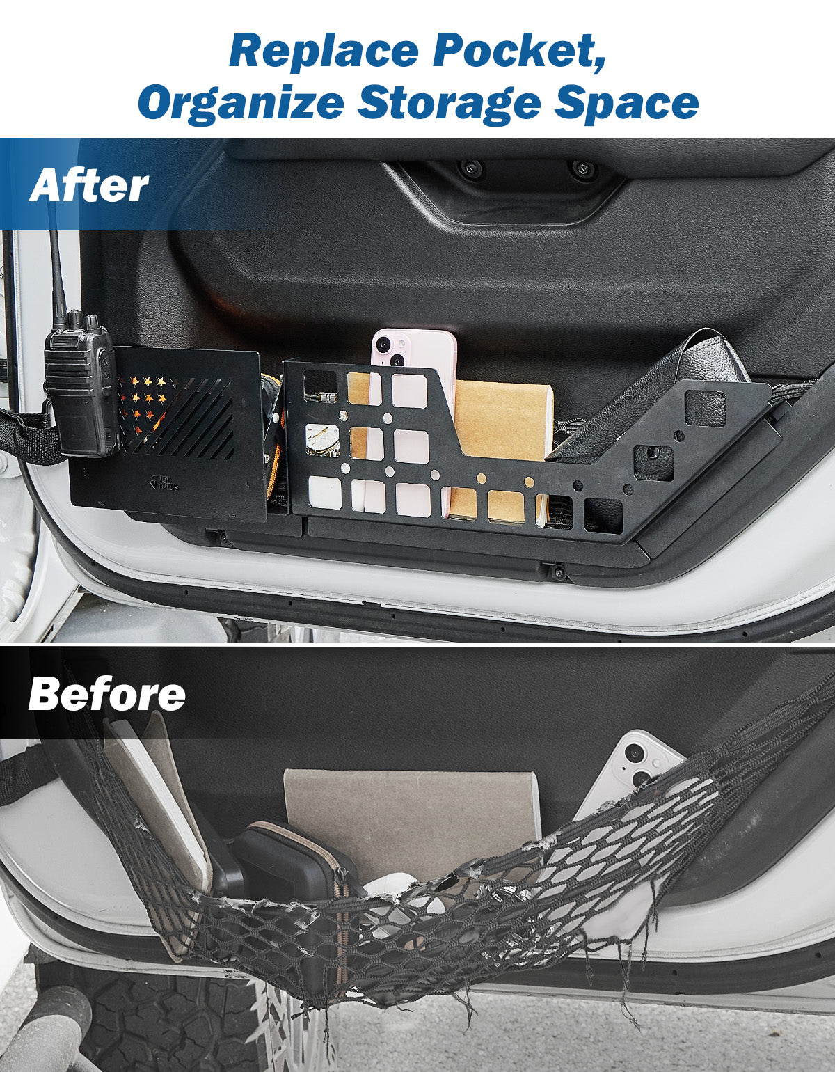 Front Door Storage MOLLE Pockets for Wrangler JL & Gladiator JT