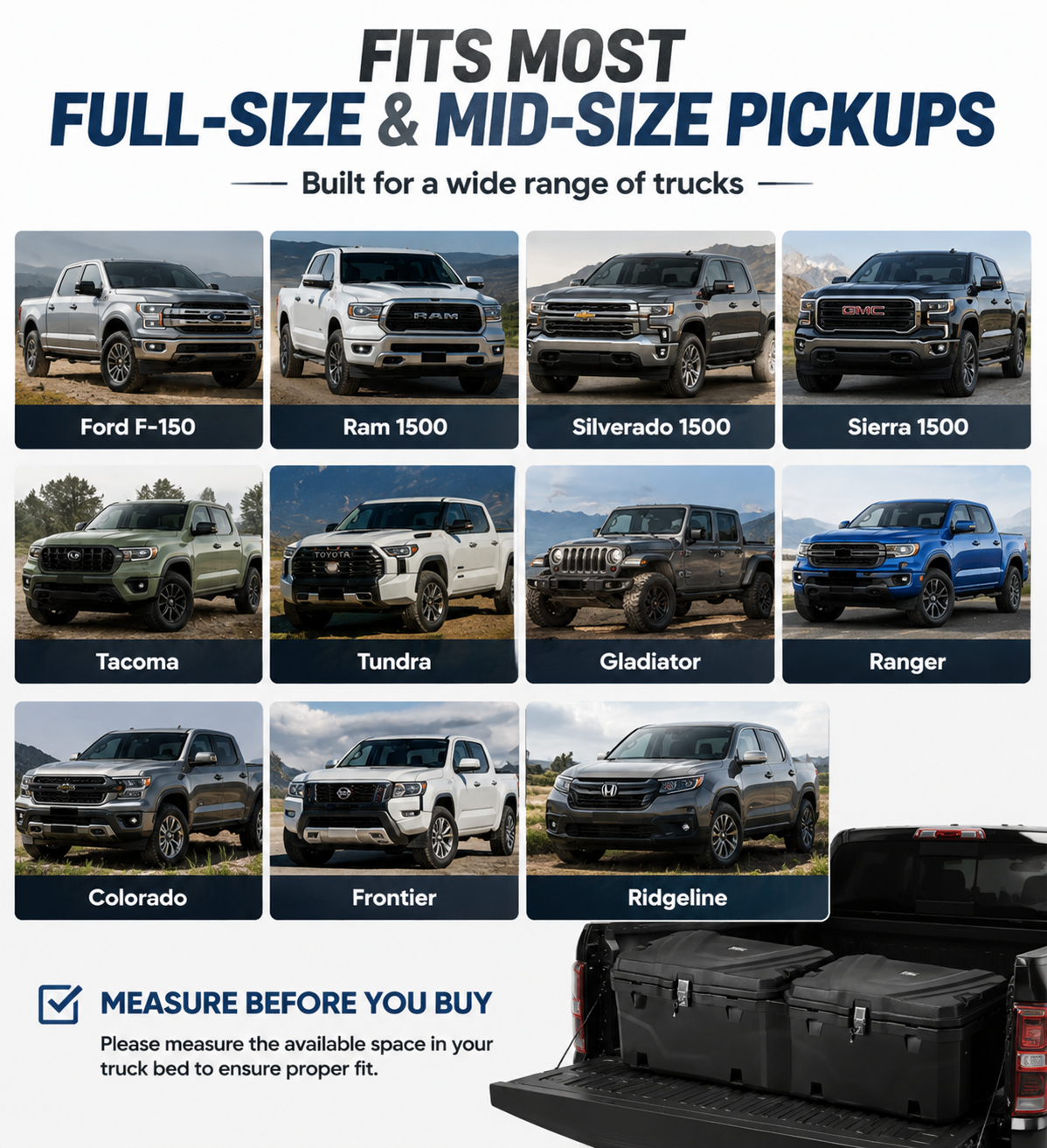 Lockable 160Qt Waterproof Truck Bed Tool Box for Pickup Trucks