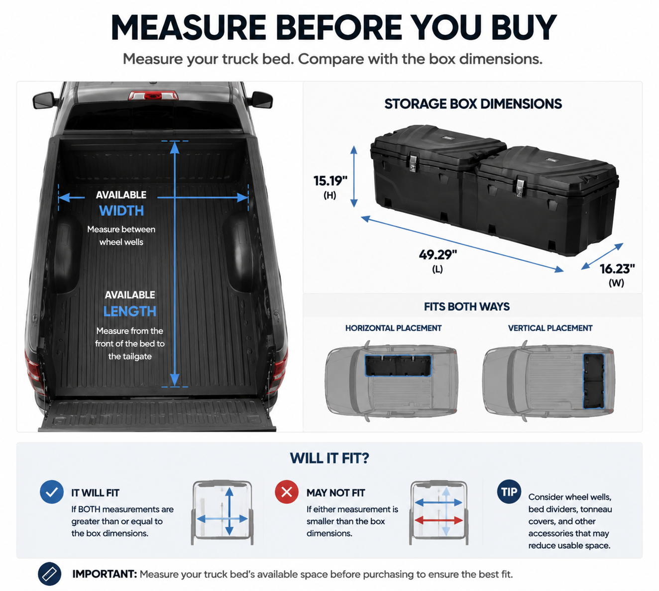 Lockable 160Qt Waterproof Truck Bed Tool Box for Pickup Trucks