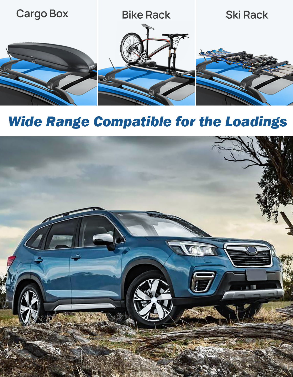 JOYTUTUS Car Roof Rack Crossbars, Compatible with Subaru Forester 2014-2024 with Lock (Not for Wilderness), Aluminum Crossbars for Roof Racks Trunks Kayaks Canoes Bicycles Skis