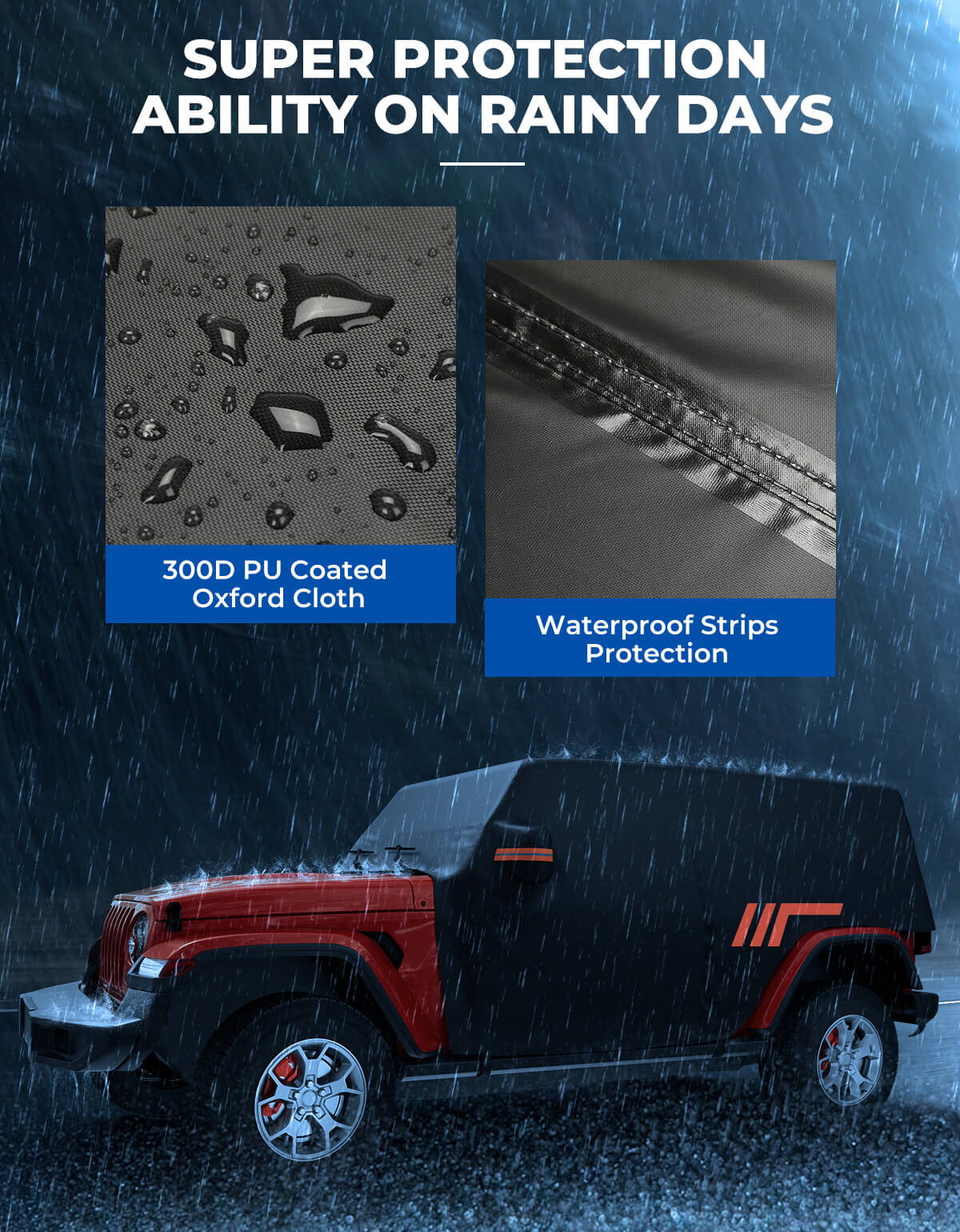 Waterproof Cab Cover for Wrangler JK/JL Unlimited 4-Door 2007–2026