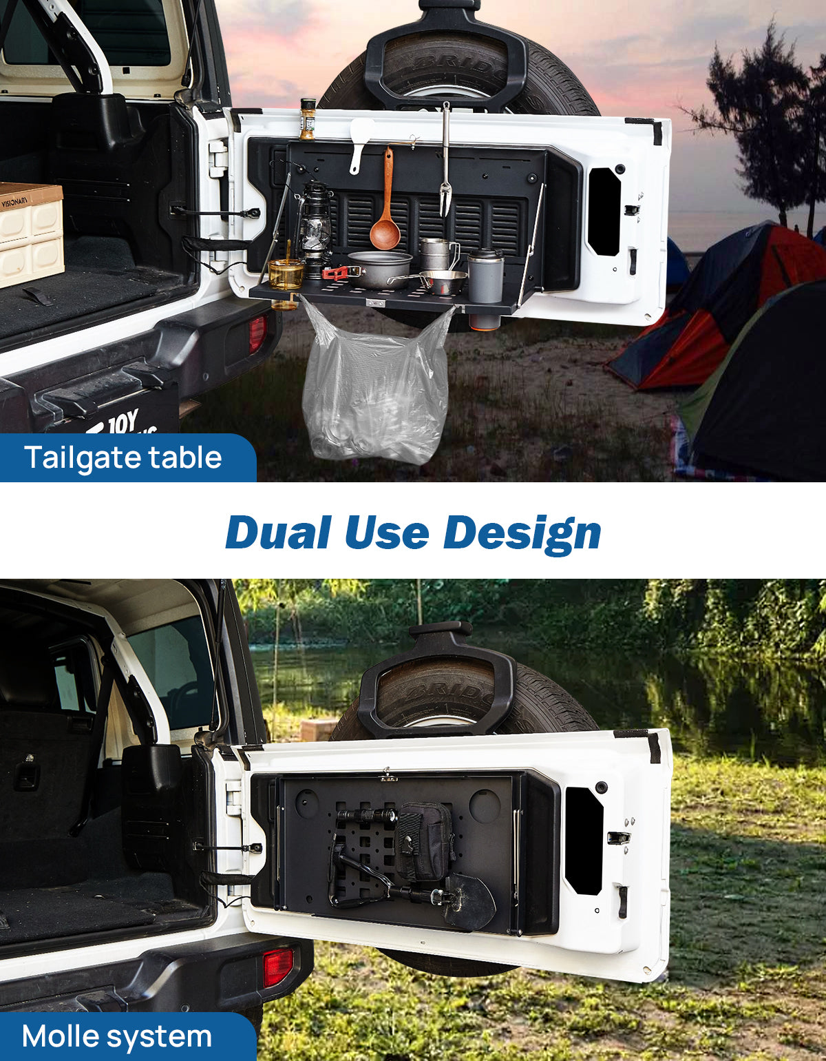 Foldable Tailgate Table for Wrangler JK & JL 2007–2026, 85 lb Cargo Shelf