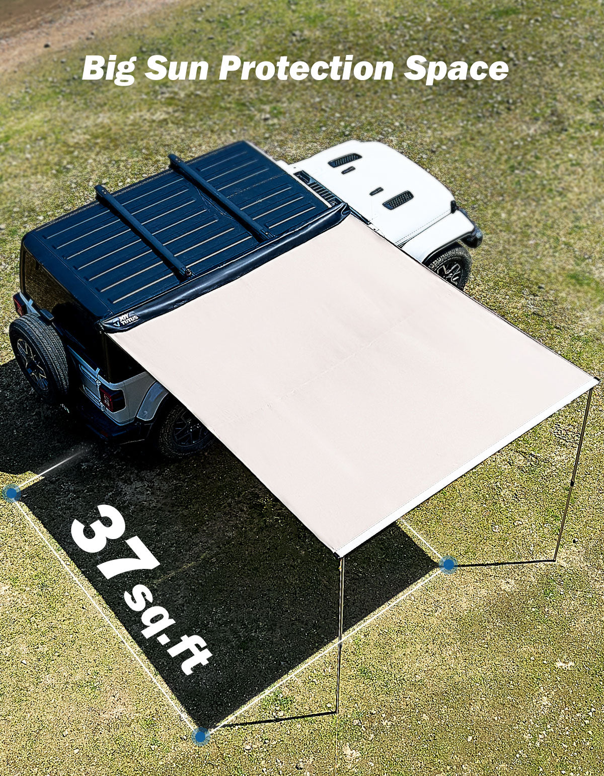 Roof Rack Side Awning for SUV & Truck, UV50+ Waterproof Pull-Out Shade