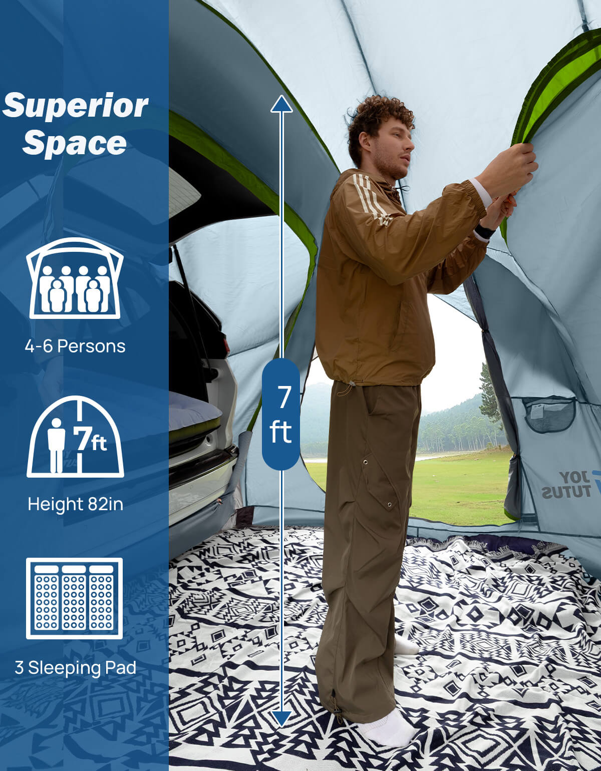 SUV Tailgate Tent with Rainfly, Double Door, 6–8 Person, Green