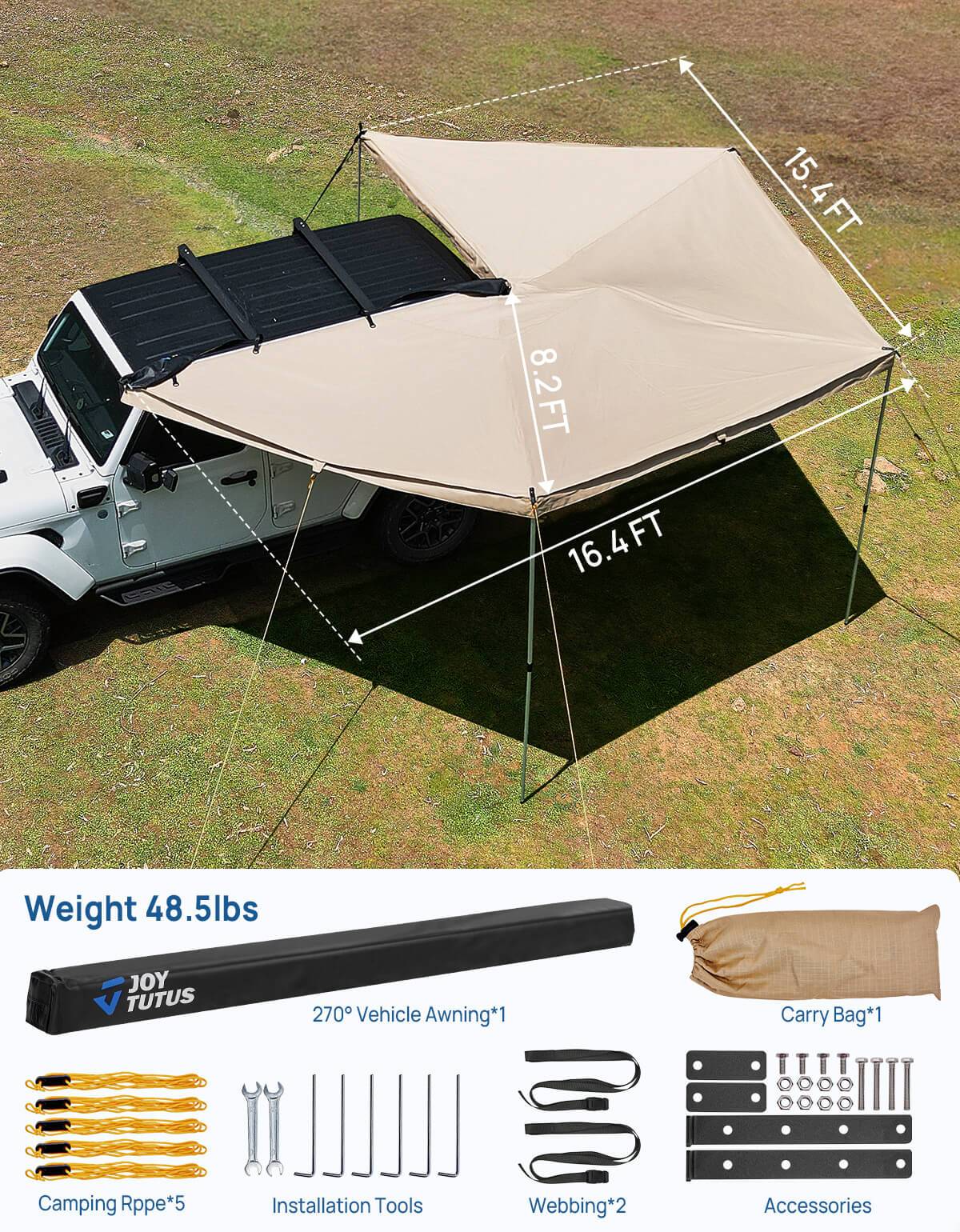 270 Degree Awning - 125 SQ. FT Freestanding All-Weather Side Canopy