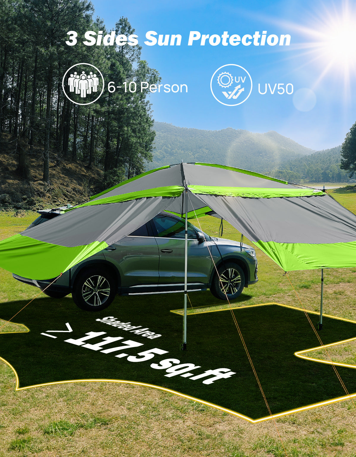 11.5FT Overland Vehicle Awning with 3 Removable Panels