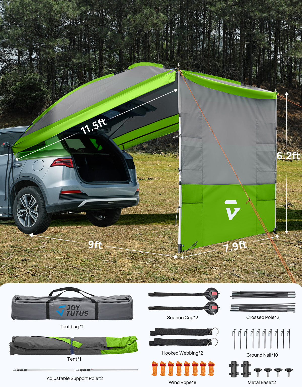 11.5FT Overland Vehicle Awning with 3 Removable Panels