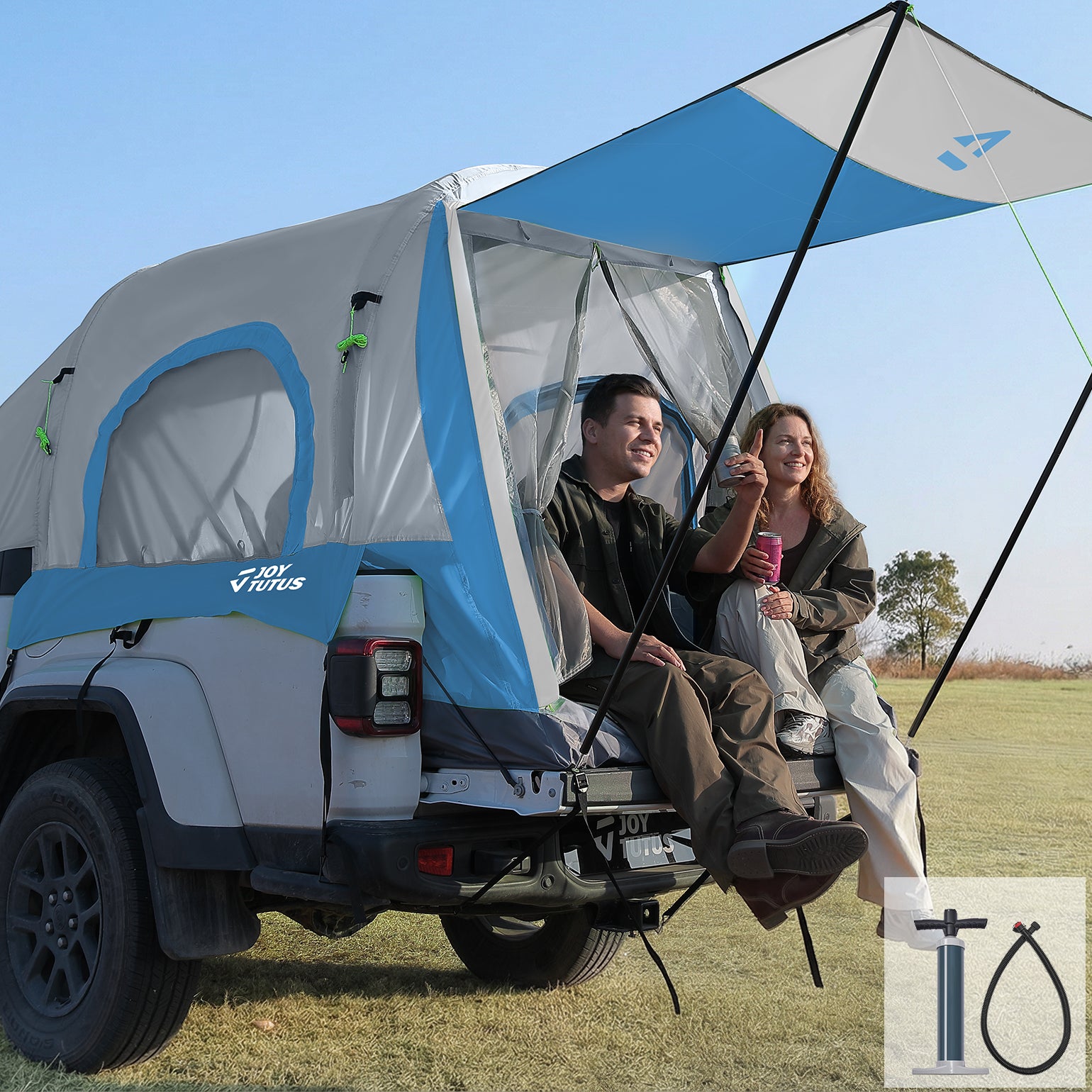 2 bed tent 6.4-6.7ft 2-Person Inflatable Truck Bed Tent with Awning Waterproof Roof Shade