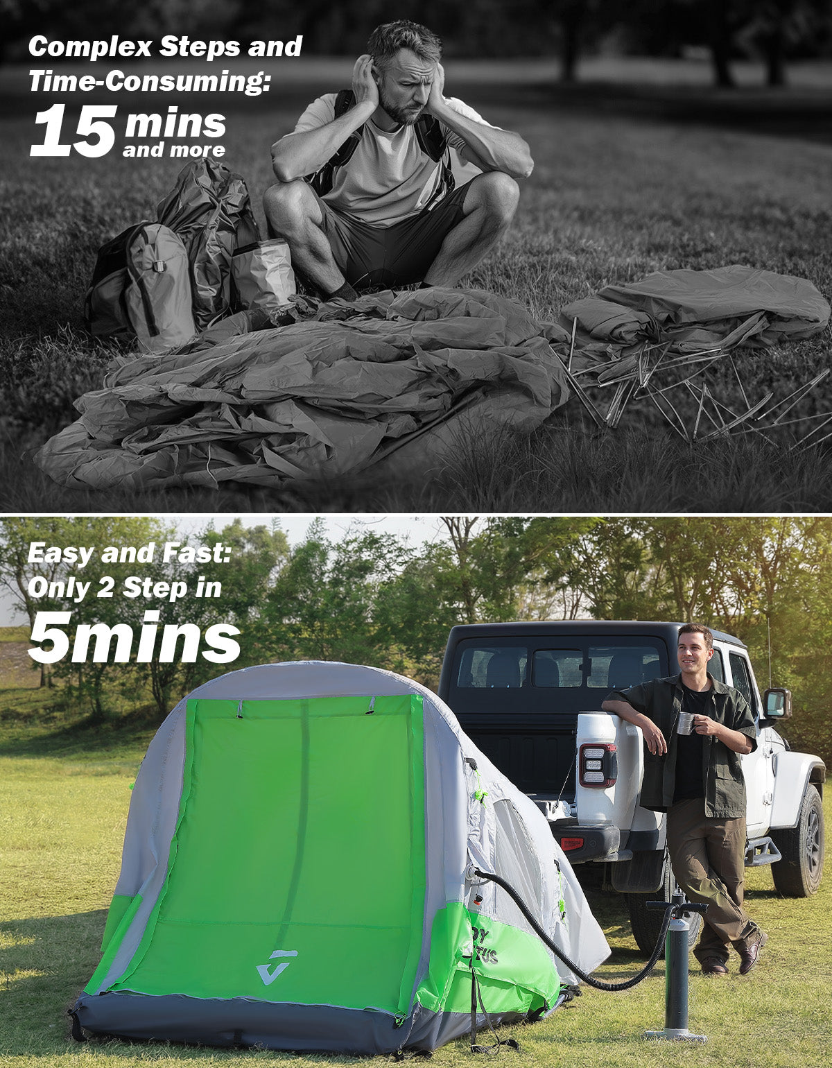 Inflatable Truck Bed Tent with Awning – 2 Person Pickup Camping Tent