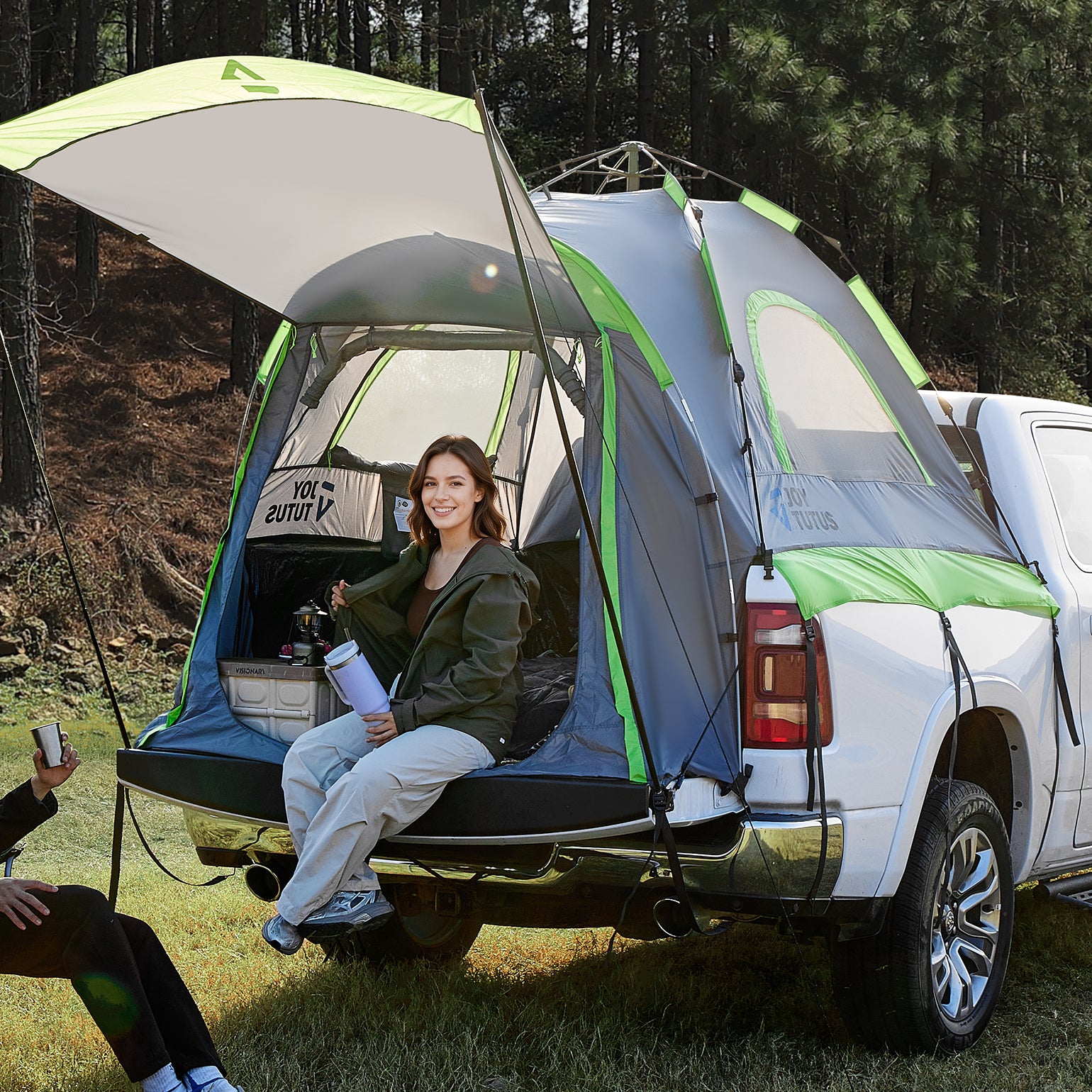 Semi-Automatic Truck Bed Tent with Awning – Quick Setup 2-Person Pickup Tent