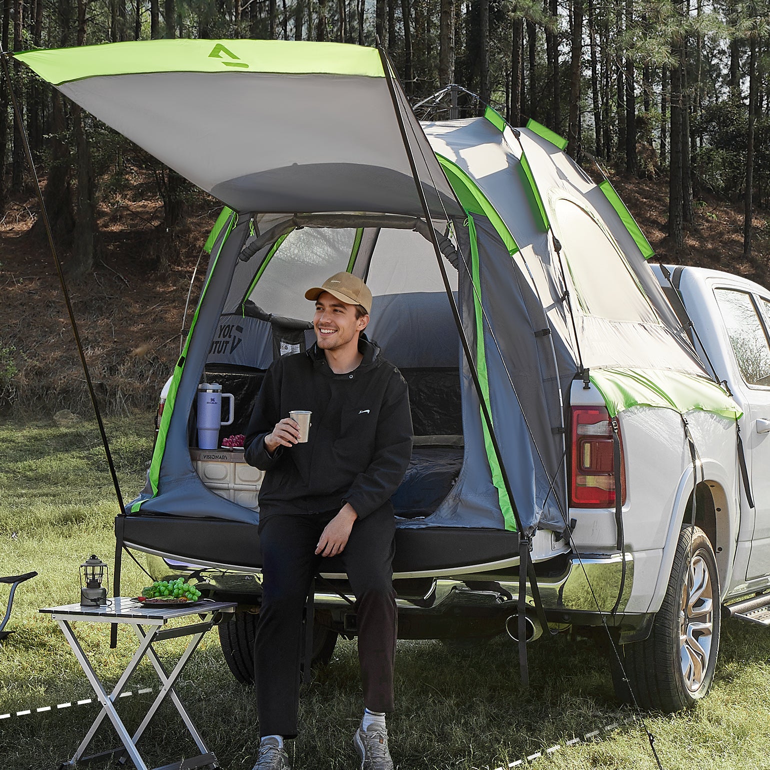 Semi-Automatic Truck Bed Tent with Awning – Quick Setup 2-Person Pickup Tent