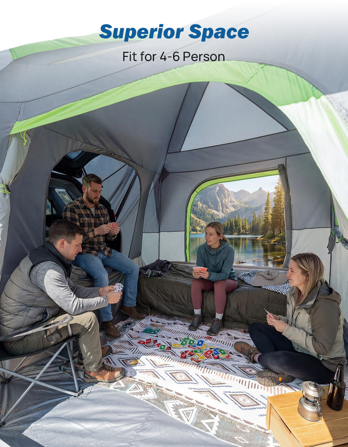 SUV Camping Tent for 4-6 Person, Dual-Use Car Tent with Double Door