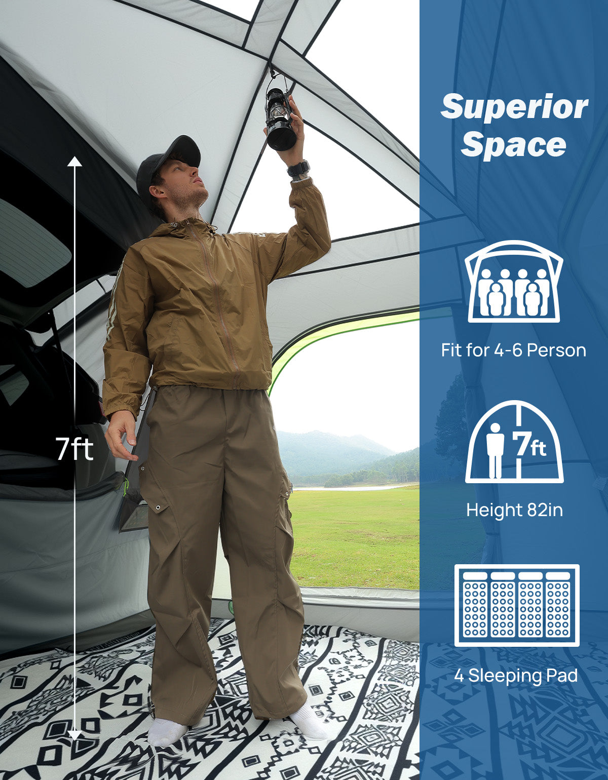 SUV Camping Tent for 4-6 Person, Dual-Use Car Tent with Double Door