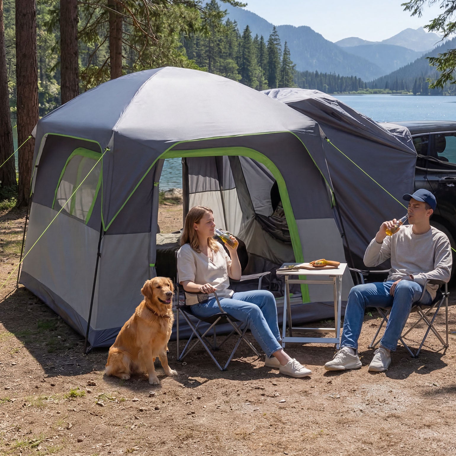 SUV Camping Tent for 4-6 Person, Dual-Use Car Tent with Double Door