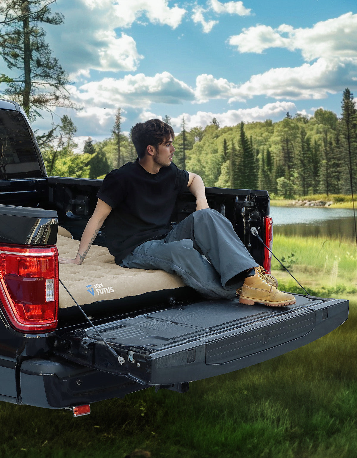 Universal Inflatable Air Mattress for Camping, Camel and Black