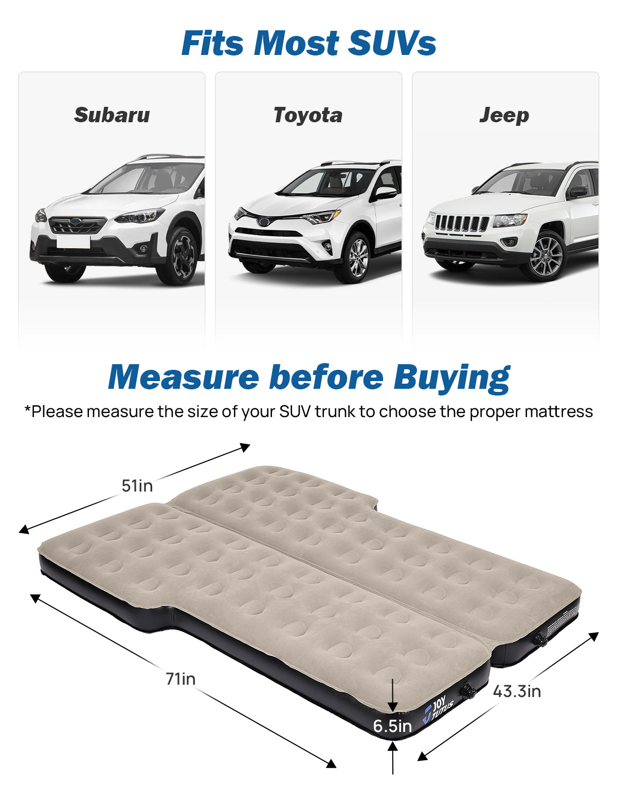 SUV & Truck Air Mattress for Car Camping, Foldable Design