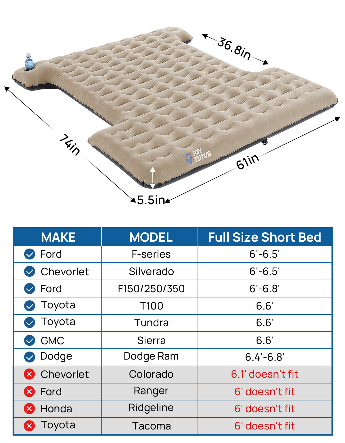 Universal Inflatable Air Mattress for Camping, Camel and Black