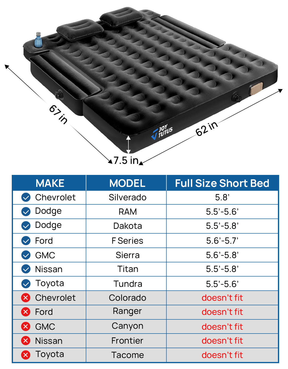 Truck Bed Air Mattress with Built-in Pump for 5.5–6.7 ft Beds – Camping Air Bed