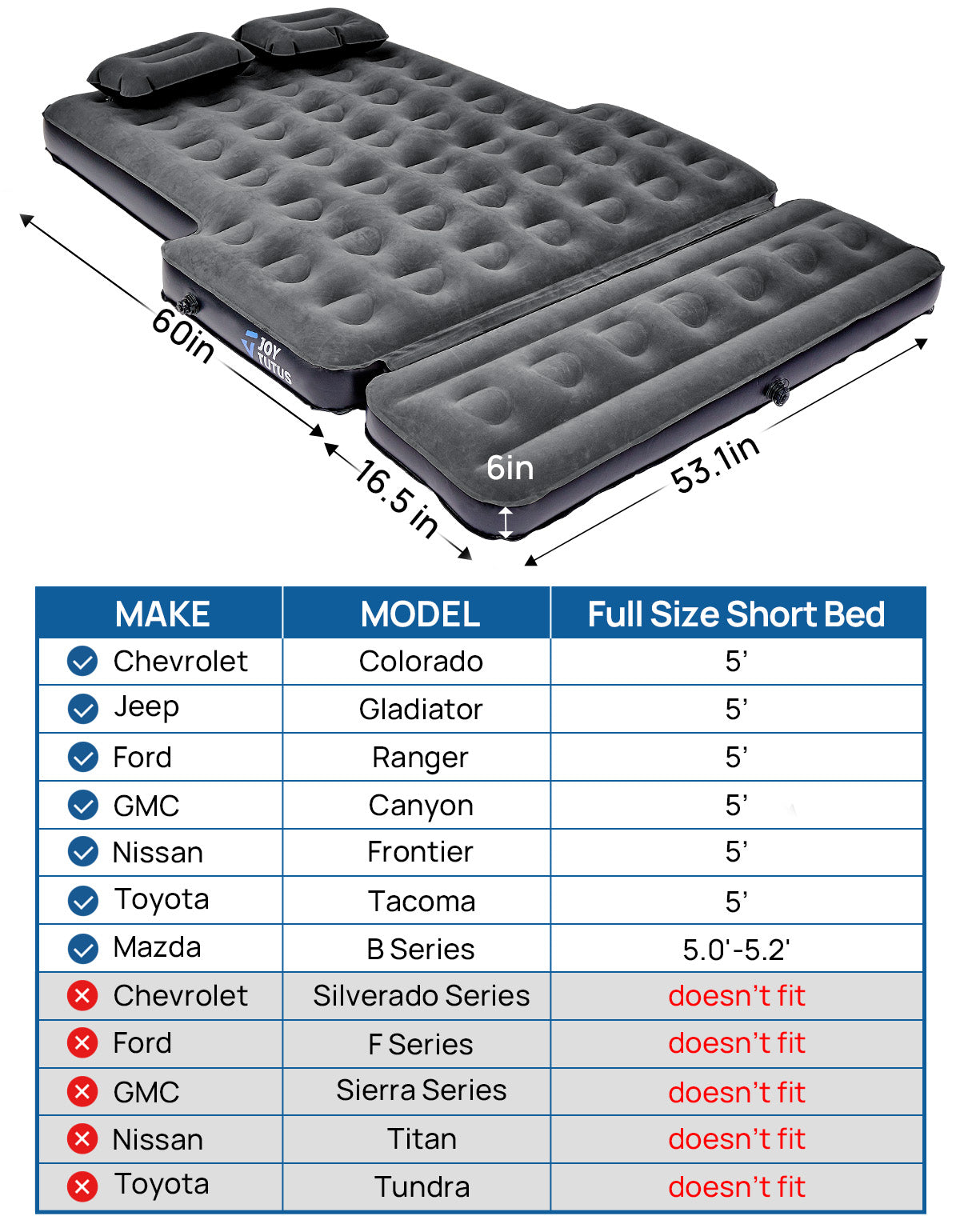 Truck Bed Air Mattress with Tailgate Extension – Compact Pickup Camping Bed