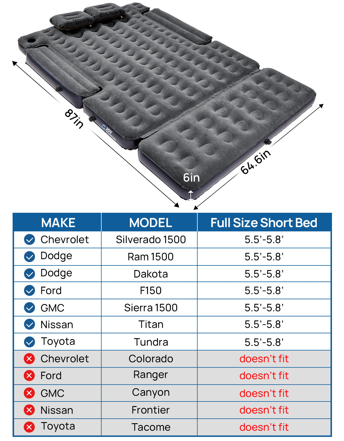 Truck Bed Air Mattress with Tailgate Extension – Compact Pickup Camping Bed