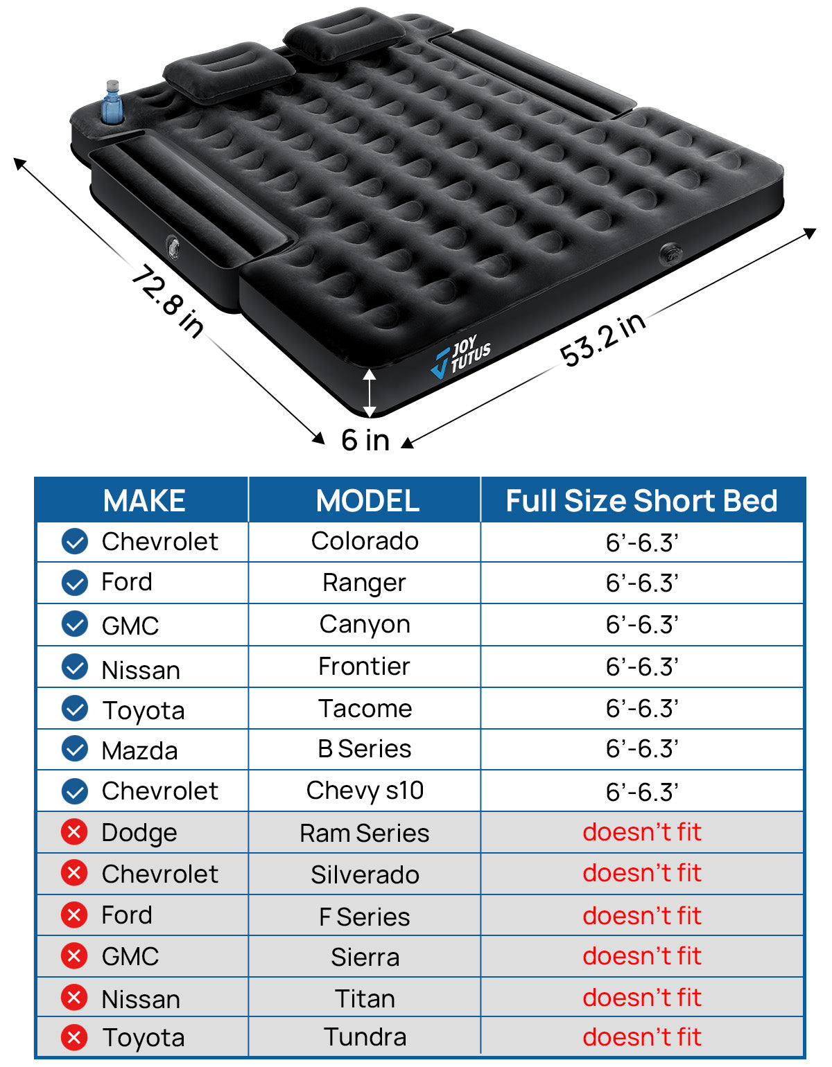 Truck Bed Air Mattress for 5.5–6.7 ft Beds – Camping Air Bed with External Pump