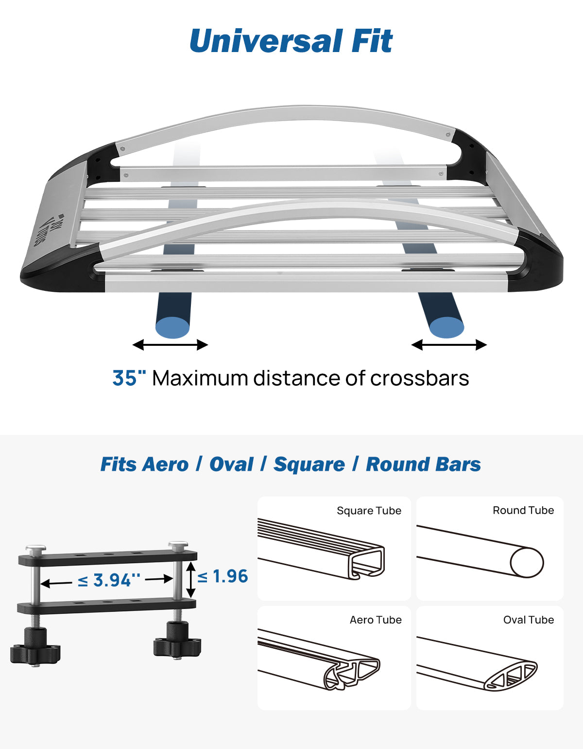Aluminum Roof Cargo Basket for SUVs, Trucks & Cars – 47" x 40" x 8", Silver