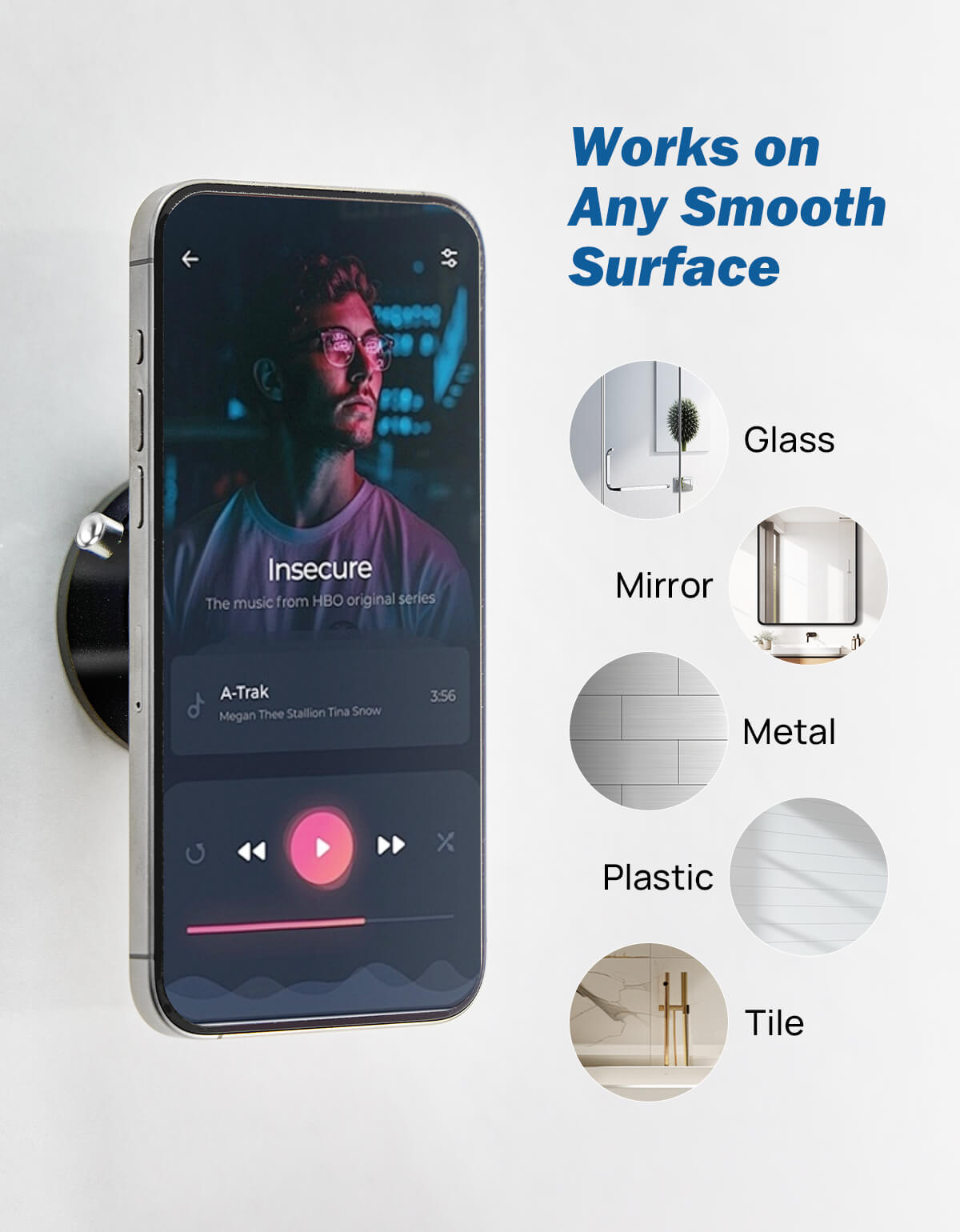 Suction Cup Shower Phone Holder for Mirror, Tile, Kitchen & Window