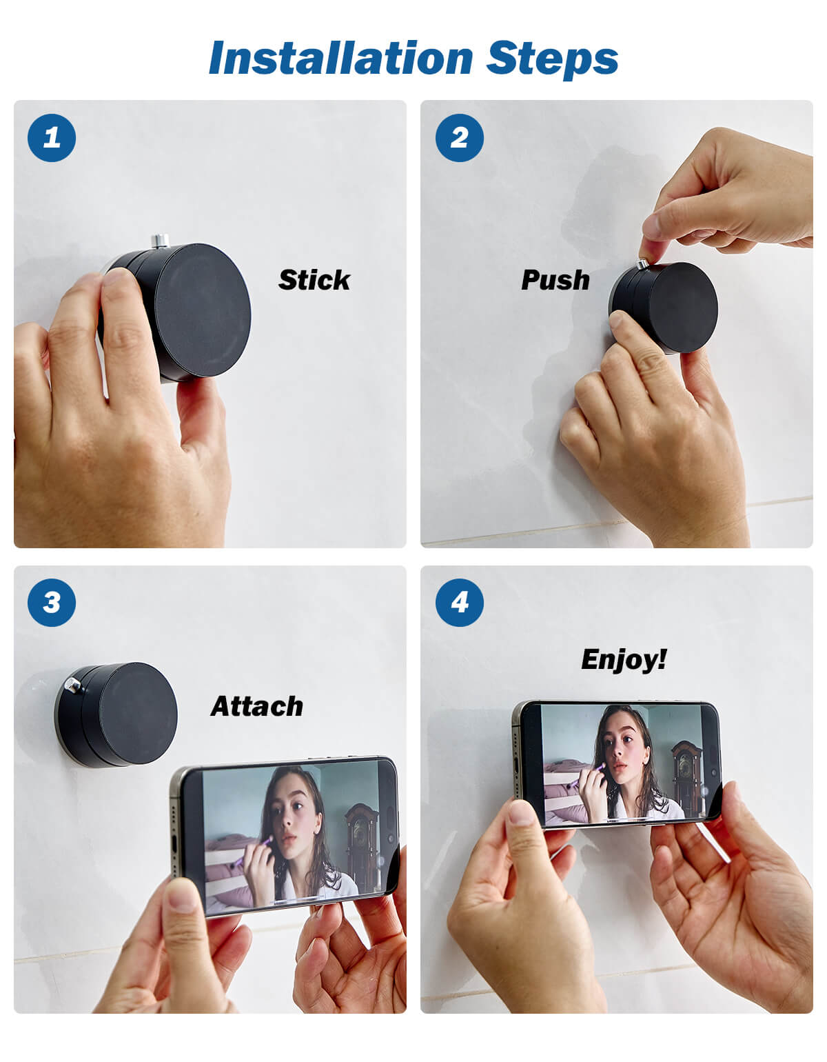 Suction Cup Shower Phone Holder for Mirror, Tile, Kitchen & Window