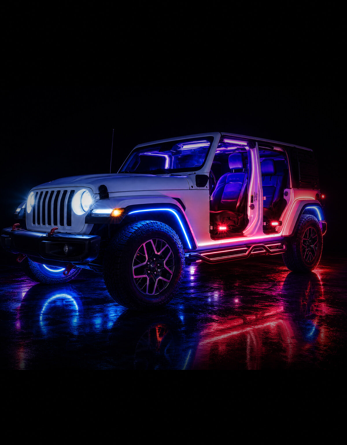 LED Foot Pegs for Jeep Wrangler JK/JL & Gladiator JT (2007–2026) – CNC Doors Off Footrests with 7 Lighting Modes