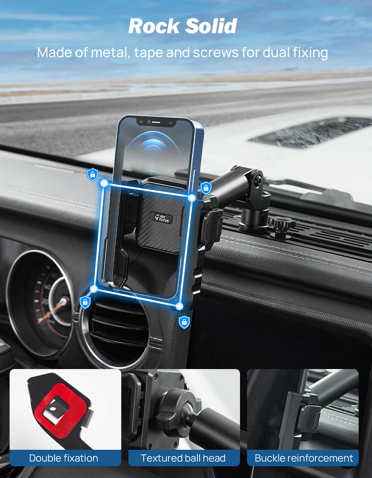 Metal Dash Cell Phone Holder Compatible with 2018-23 Wrangler JL & 2020-23 Gladiator JT