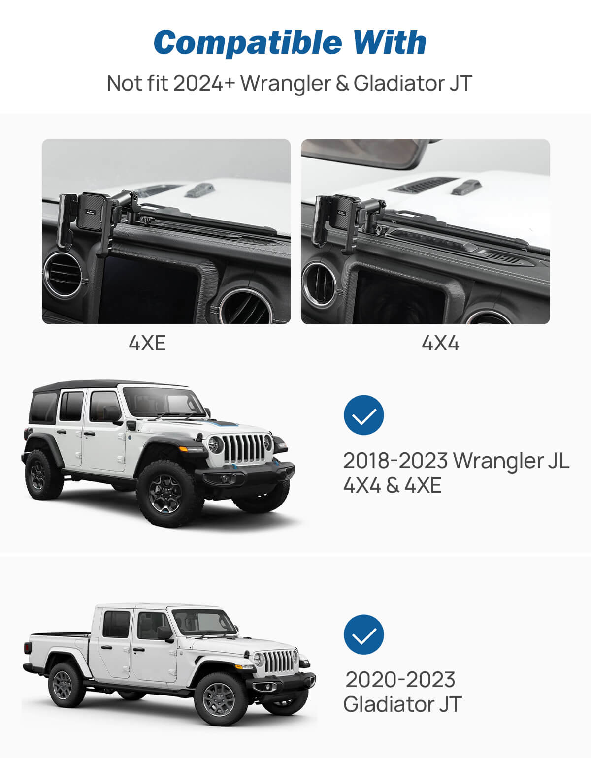 Metal Dash Cell Phone Holder Compatible with 2018-23 Wrangler JL & 2020-23 Gladiator JT